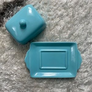 Tiffany blue butter dish and lid